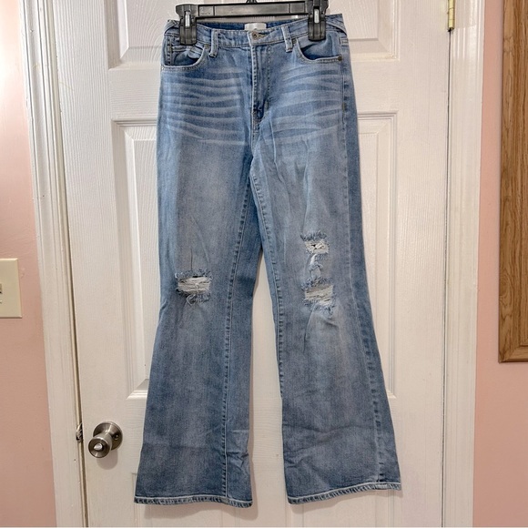 Serra By Joie Rucker Jeans Denim Women's Distressed Wide Leg Blue Size 26 - Picture 1 of 7